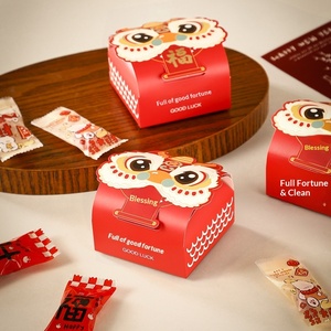 <span class=keywords><strong>Caja</strong></span> de Regalo Plegable con Diseño de Danza del León para el Año Nuevo 2026, Cartón Blanco, Empaque Pequeño para Regalos, Estilo de Tendencia Nacional - Product Image 3