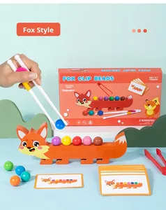 Jeu de société éducatif en bois pour le tri et la concentration des couleurs, avec perles à clipser Crocodile et Renard - Product Image 2