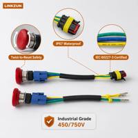 Botón de Paro de Emergencia Impermeable IP67 con Arnés de Cableado, Reinicio por Giro, Cable de Control Industrial de 36V y 4 Pines