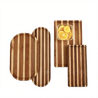 Ensemble de plateaux de service en bois rayé, décoratifs, ovales, rectangulaires, pour café, thé, dessert, nourriture, pour hôtel, maison, café