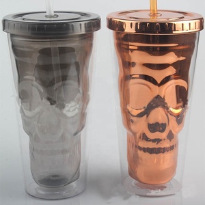 Accessoires <span class=keywords><strong>de</strong></span> barre <span class=keywords><strong>de</strong></span> fête Crâne en plastique transparent Tasses en <span class=keywords><strong>verre</strong></span> <span class=keywords><strong>de</strong></span> 16oz <span class=keywords><strong>avec</strong></span> couvercles et pailles - Product Image 2