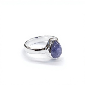 Violet Tanzanite <b>Ring</b> 925 Sterling Silver Teardrop Cabochon Smooth Bezel <b>Plain</b> Band Solitaire <b>Ring</b> Wholesale - Product Image 4