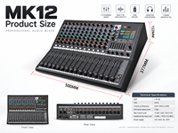 Console de mixage audio professionnelle 12 canaux avec entrée XLR, effets DSP Bluetooth pour studio et performances live