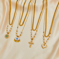 Femme véritable plaqué or perle pendentifs bijoux de mode colliers en acier inoxydable multi-couches croix 18k or pendentif collier