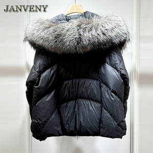 JANVENY nuovo inverno da <span class=keywords><strong>donna</strong></span> con collo in pelliccia di vera volpe giacca imbottita calda e spessa giacca da <span class=keywords><strong>donna</strong></span> con cappuccio, cappotto termico impermeabile - Product Image 4