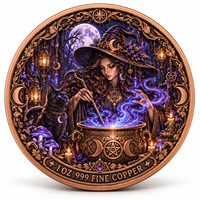 Pièce de monnaie d'imitation en cuivre pur 999 de 1 oz, électroplaquée, série Halloween, Sorcière Sombre, en relief 3D, couleur UV, artisanat métallique