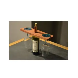 Pemegang botol anggur kayu, dipersonalisasi, baki pelayan, aksesori anggur Modern, pemegang rak Caddy