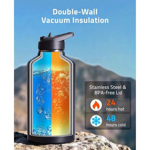 Botella de agua Cvlife de medio galón (64 oz) de acero inoxidable aislada con pajita y bolsa para uso deportivo - Product Image 3