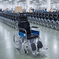 Fauteuil roulant manuel inclinable avec fonction toilette, cadre en acier chromé, repose-pieds relevable, dossier haut, aide à la mobilité pour personnes âgées