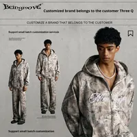 Style urbain cool |   Sweat à capuche doublé en polaire à broderie 3D en forme de cœur tendance européenne américaine d'hiver, veste à double fermeture éclair pour homme