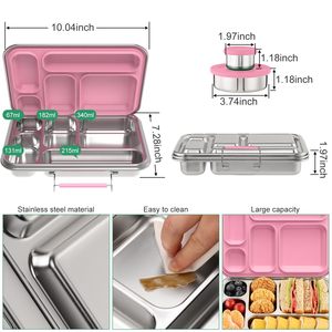 Boîte à bento en acier inoxydable pour adultes et enfants, boîte à lunch à <span class=keywords><strong>5</strong></span> <span class=keywords><strong>compartiments</strong></span> avec 2 récipients à sauce, boîte à lunch bento sans BPA - Product Image 2