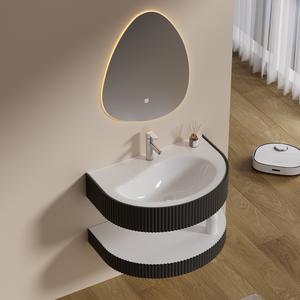 Meuble-lavabo mural moderne et épuré, personnalisable, avec vasque en pierre d'ardoise pour salle de bain – Meilleures ventes - Product Image 1