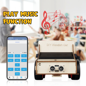 Tscinbuny perlengkapan mobil <span class=keywords><strong>Robot</strong></span> 4WD, kayu Mini DIY dengan kendali jarak jauh dan pemutar musik fungsi untuk pendidikan anak-anak UNTUK <span class=keywords><strong>Arduino</strong></span> - Product Image 4