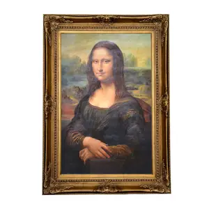 Leonardo Portrait de Da Vinci fait à la main peinture Mona Lisa sur toile Art mural décoratif avec cadre en bois pour accrocher