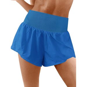 Fisoew Pantalones cortos para correr para mujer, cintura alta, elásticos, de secado rápido, con bolsillos, para gimnasio, yoga, azul - Product Image 1
