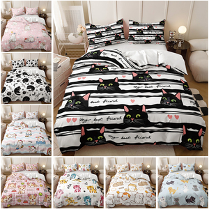 Juego de Ropa de Cama <span class=keywords><strong>Infantil</strong></span> Moderna con Estampado 3D de Gato Negro de Dibujos Animados, Juego de <span class=keywords><strong>Funda</strong></span> Nórdica de Microfibra de 3 Piezas para Uso Doméstico - Product Image 2