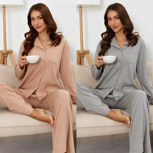 Soft Casual Home Wear Women's Modal Pajamas 2-Piece Loungewear Set Shirt Style Pajamas Elegant Solid-color Pajamas