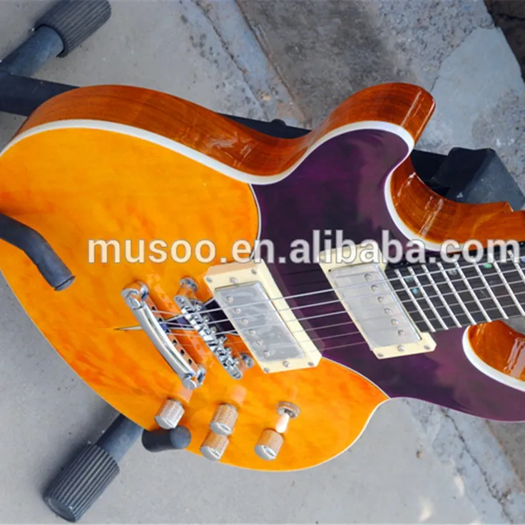 MUSOO BRANDエレキギター、ダブルカラーギタードラゴンロゴ付き