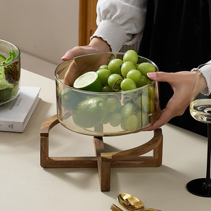 Glass Fruit Platter With Wooden Rack 1200Ml For Home Buffet Serving - Product Image 2