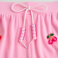 Meisjes roze geribbelde 2-delige outfit zomer cami top shorts set kinder kersen charme kralenband kinderkleding set ODM
