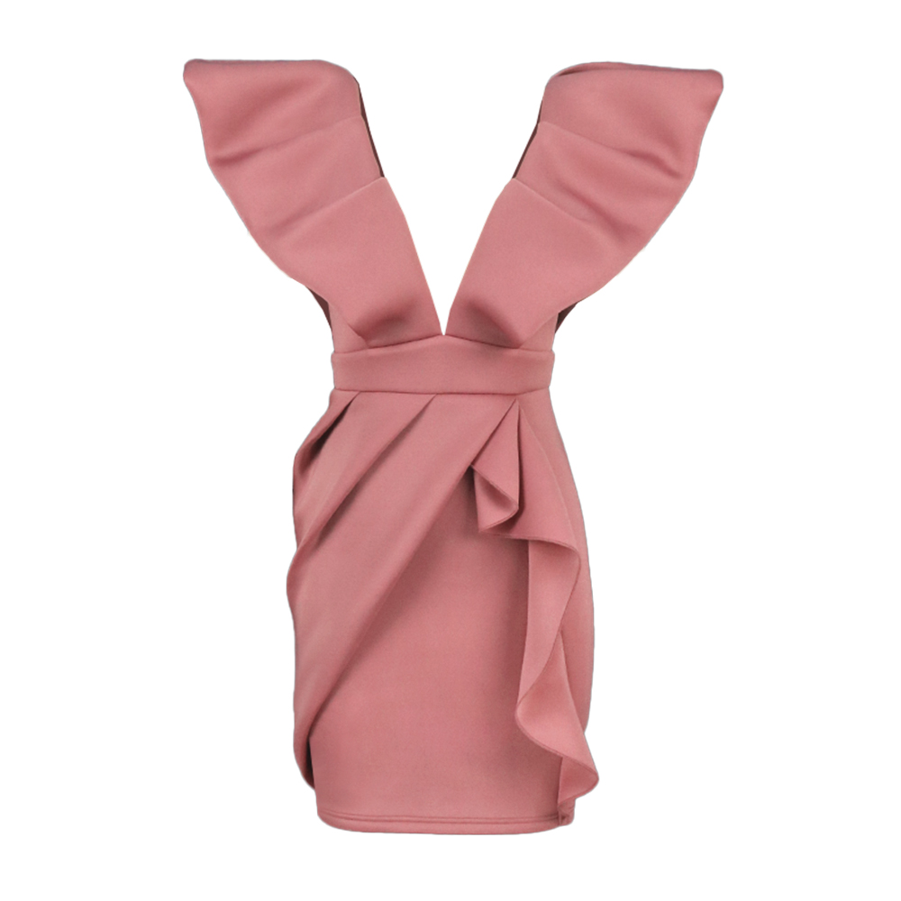 Above Knee Sexy Sleeveless Cute Deep V Neck Pleated Girl Club Dresses