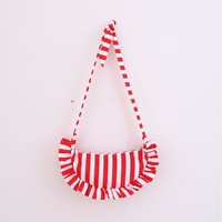 Nouveau sac bandoulière rétro rayé à volants en forme de croissant, grande capacité, avec fermeture éclair, sac à l'épaule décontracté pour filles