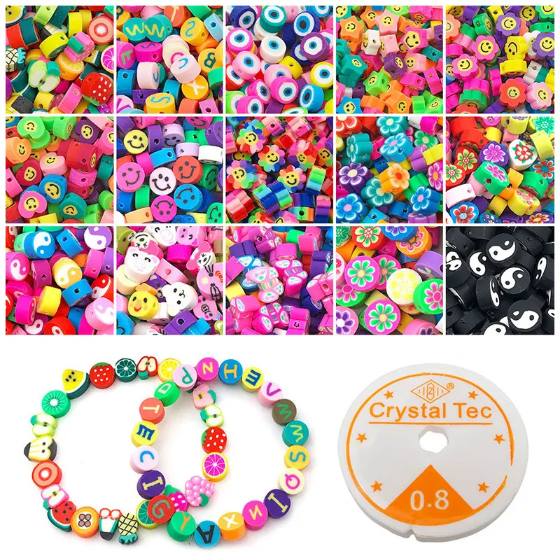 Soft Ceramic Bead Set 370pcs Box Mixed Models Sliced Smiley Face Diy Bracelet Necklace Children's Jewelry Accessories