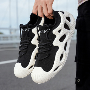 <b>Socks</b> Men Summer Breathable <b>Black</b> Mesh Lace-Up Round Toe Rubber Outsole Sporty Casual Sneakers Size 45 46 - Product Image 2
