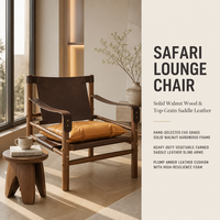 Chaise de loisir nordique antique en bois massif et cuir pour salon et balcon