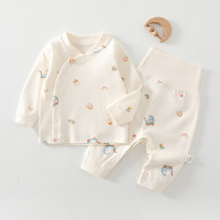 [Penutup Kancing di Bagian Kaki] Set Pakaian Dalam Bayi Katun Murni Musim Semi/Gugur Motif Kartun Lucu, Menyerap Keringat, Tanpa Jahitan, Kancing Samping, Melindungi