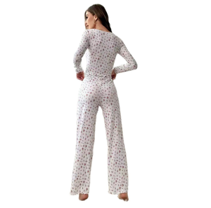 ชุดนอนผู้หญิงสองชิ้นลายพิมพ์สไตล์ยุโรปอเมริกัน เอวยางยืด - Product Image 5