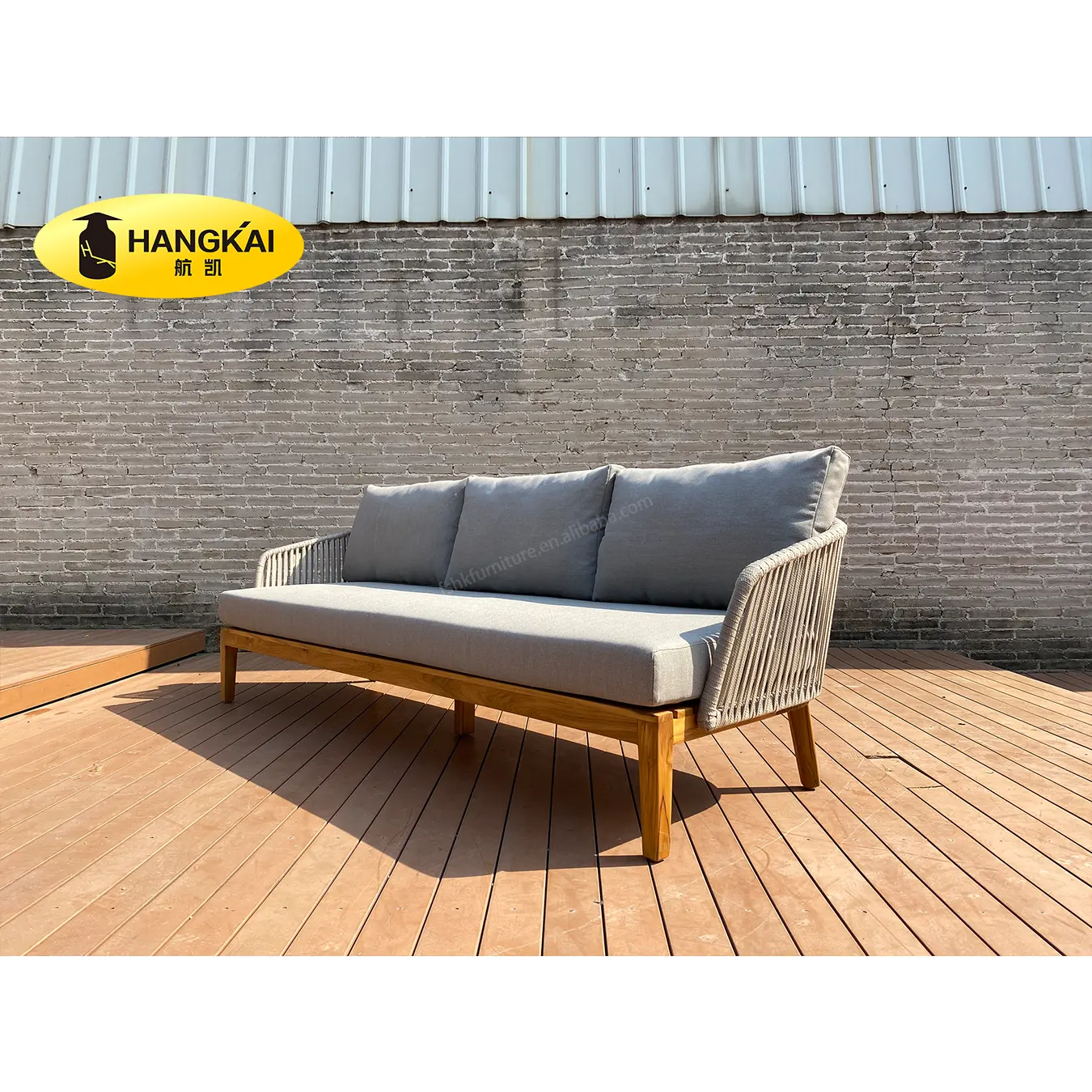 Noble Comfort Teak Aluminium Seil gewebt Outdoor Patio Garden Dreisitz Sofa
