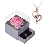 Noël Saint Valentin Cadeau Éternel Préservé Roses Fleurs Acrylique Collier Boîte À Bijoux pour Maman Femmes