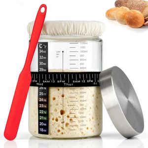 Kit de fermentación de masa madre ecológico de 24 oz con tarro de vidrio y banda de alimentación con fecha marcada, apto para lavavajillas - Product Image 1