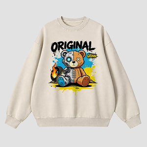 Felpa Girocollo da <span class=keywords><strong>Uomo</strong></span> con Stampa Orso Vintage Lavato, 100% Cotone, Unisex, Oversize, Trendy, Casual, Streetwear - Product Image 5