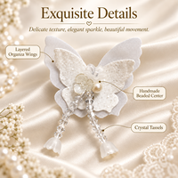 Applique papillon 3D perlée, patch en organza fait main avec cristaux et pompons pour accessoires capillaires, chapeaux, chaussures, mariages et décorations DIY
