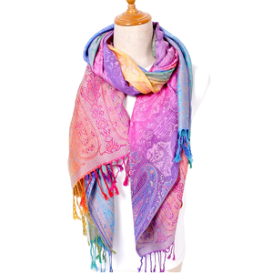 Jiaolan 2026 Luxurious Double Layered Jacquard Big <strong>Paisley</strong> <strong>Pashmina</strong> Shawl Wrap <strong>Scarf</strong> for Women Spring Long - Product Image 3