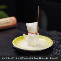 Porte-encens en céramique chinoise motif chaton de dessin animé, brûleur d'aromathérapie, ornement de table à thé, boîte en papier pour intérieur