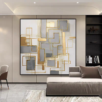 Peinture abstraite géométrique texturée dorée sur toile, art mural moderne, grand format, feuille d'or brillante, décoration murale bohème pour hôtel