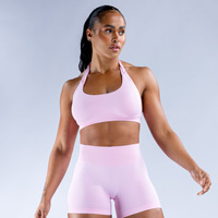 Ensemble de yoga et de sport 2 pièces pour femme en Spandex/Nylon de haute qualité, sans couture, uni, avec short taille haute et brassière dos nu élastique