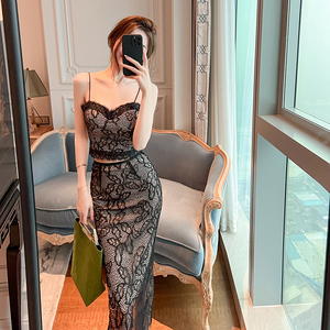 20392 vendita calda da donna set eleganti in <span class=keywords><strong>pizzo</strong></span> di qualità canotta in <span class=keywords><strong>pizzo</strong></span> e gonna lunga a tubino da donna - Product Image 2