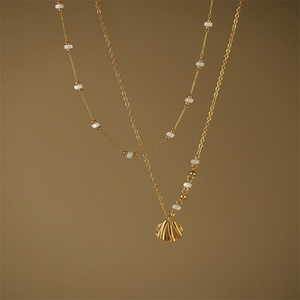 Handmade Ocean Style <b>Titanium</b> Gold Plated Elegant Choker <b>Chain</b> White Shell Beaded Collarbone Necklace - Product Image 6