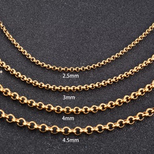 Collier long en acier inoxydable, chaîne à maillons ronds Rolo, collier ras du cou pour femmes et hommes, bijoux plaqués or, accessoires pour le cou - Product Image 3