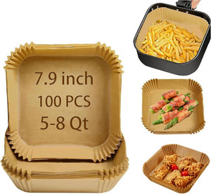 Papier sulfurisé brun robuste pour friteuse à air, 100 feuilles, 7,9 pouces, carré, pour friteuse à air, revêtement en silicone pour aliments - Product Image 1