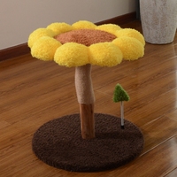 Griffoir pour chat en bois naturel Sunflower avec perchoir en peluche en forme de fleur et mini-arbre vert décoratif, petit mobilier pour chat