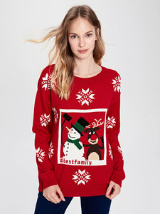 FNJIA personnalisé noël femmes <span class=keywords><strong>haut</strong></span> décontracté hiver noël imprimé pull avec cou décoration florale à la mode pull en tricot - Product Image 4