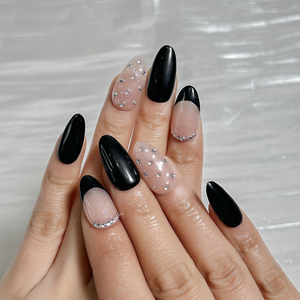Nouveauté 10/24 pièces Faux ongles noirs faits à la main à presser, Faux ongles à presser, Ongles artificiels à presser <span class=keywords><strong>avec</strong></span> <span class=keywords><strong>strass</strong></span> - Product Image 6