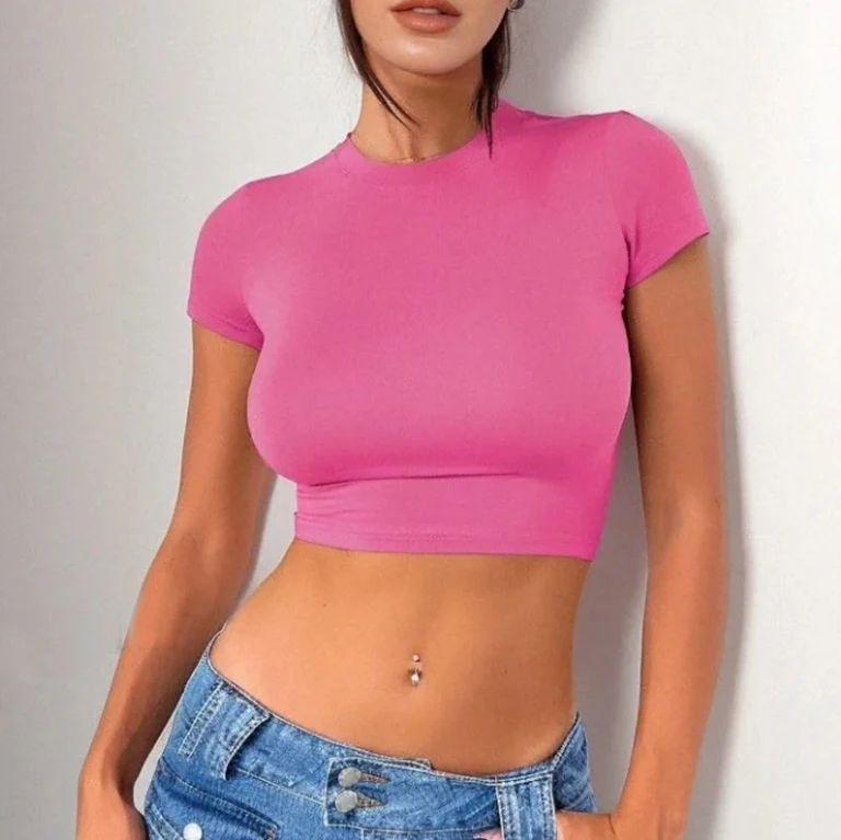 Custom Women Slim Fit Short Sleeve Organic Sustainable Bamboo Fiber Crop Top Baby T Shirt Made From China Clothing Manufacturer