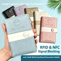 Dompet Passport Kulit PU Berkualitas Tinggi Anti RFID dengan Kancing untuk Tempat Kartu Kredit & Kartu Identitas, Tersedia