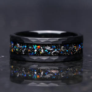 Anillo negro eléctrico de acero de tungsteno personalizado de 8mm con incrustaciones de orquesta colorida, nuevos accesorios de anillo de pareja de moda, anillo de oro - Product Image 2